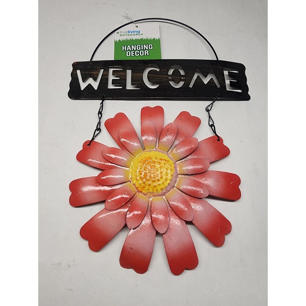 True Living Garden Collection Hanging Welcome Sign with Flower NEW